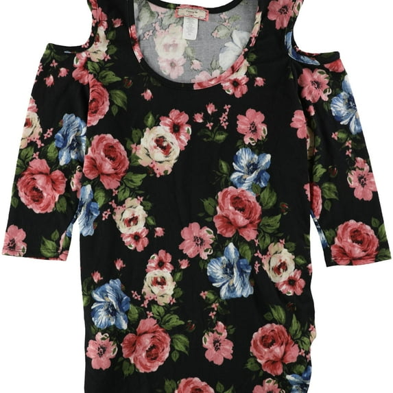 C'est La Vie Womens Floral Cold-Shoulder Knit Blouse, Pink, X-Large