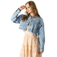 thumbnail image 1 of C'est Toi Women's Juniors Relax Denim Cropped Jean Jacket (M, Light Denim), 1 of 3