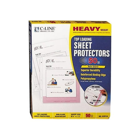 C-Line 62018 11 in. x 8.5 in. Heavyweight Non-Glare Polypropylene Sheet Protectors - Clear (50/Box)