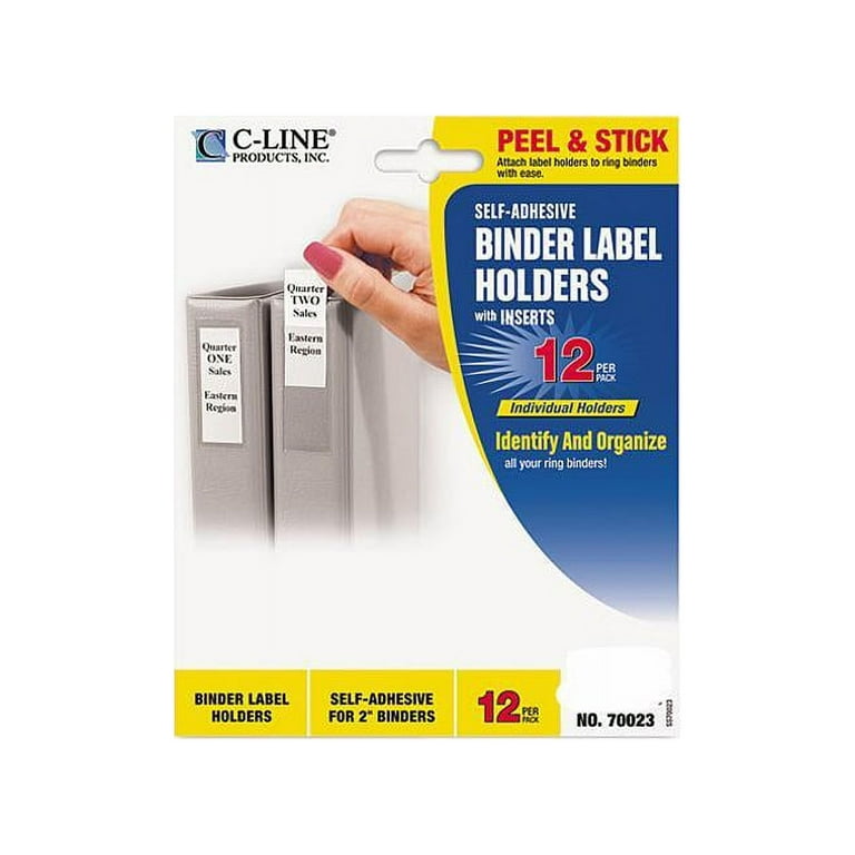 C-Line Self-Adhesive Binder Label Holders - For 2-inch Ring Binders, Peel & Stick, 2-1/4 x 3-1/16, 12/PK, 70023 C-Line Self-Adhesive Binder Label Holders - For 2-inch Ring Binders, Peel & Stick, 2-1/4 x 3-1/16, 12/PK, 70023
