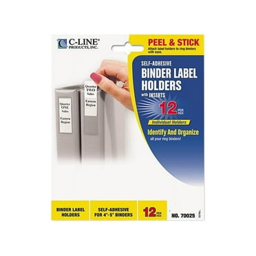 C-line 70025 Self-Adhesive Ring Binder Label Holders, Top Load, 1-3/4 x 3-1/4, Clear, 12/Pack