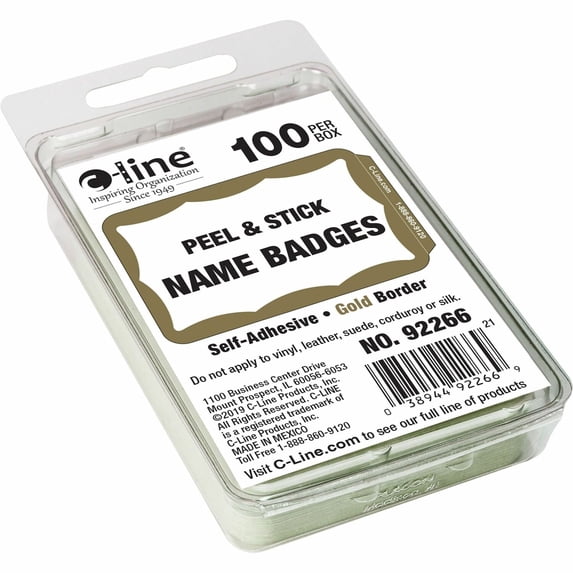 C-Line Name Badges 3-1/2"x2-1/4" 100/BX Gold Border 92266