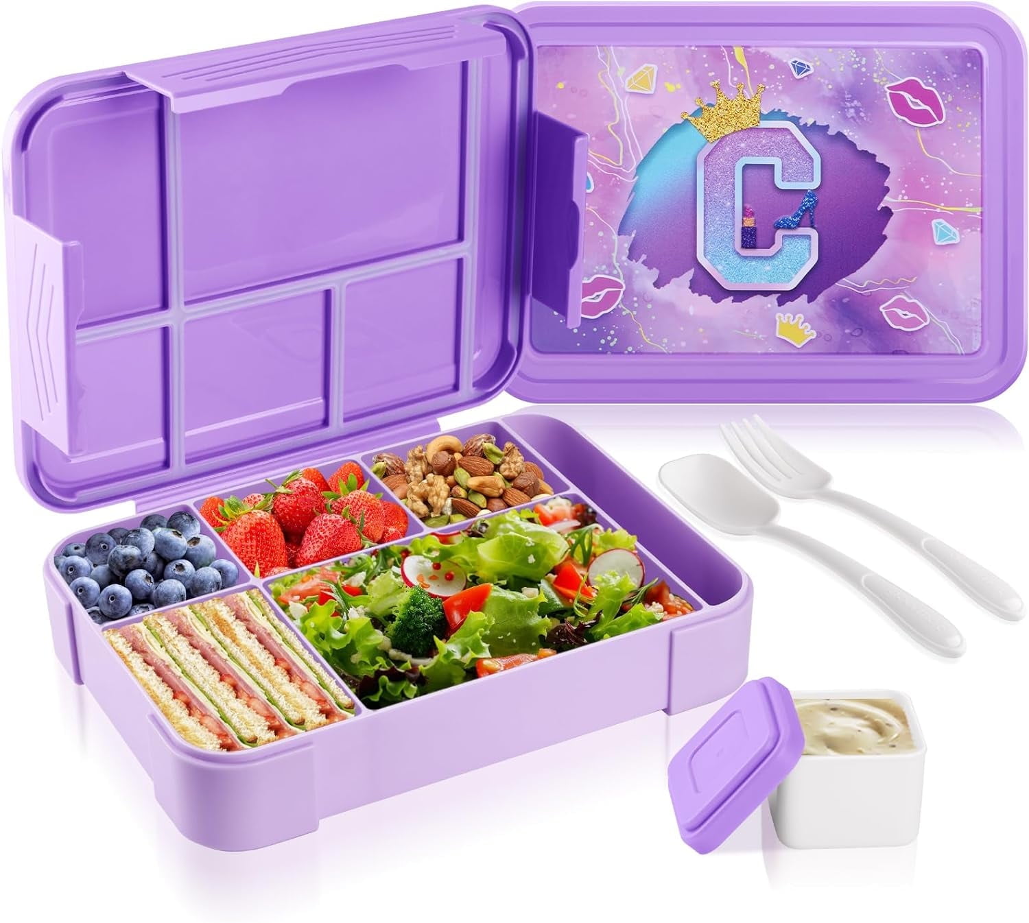 Purple Mermaid Stainless Steel Kids Bento Box with Utensils