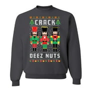 C r a c k D e e z Nuts Ugly Christmas Sweater Unisex Crew Neck , Charcoal, X-Large