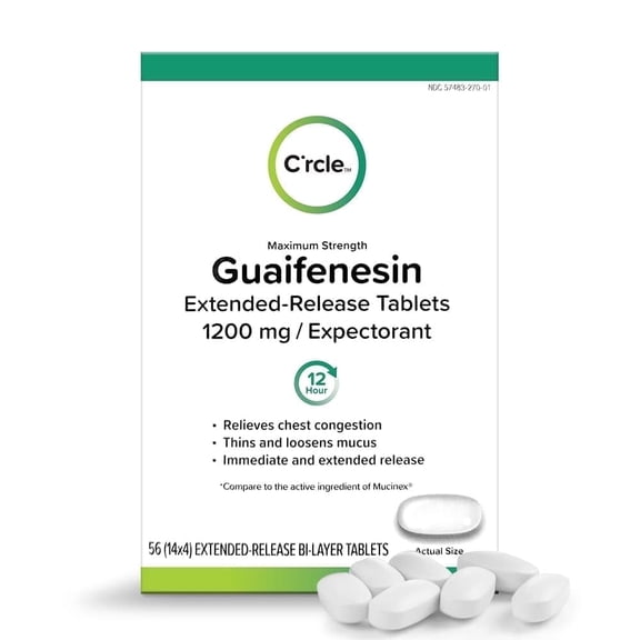 C'rcle Guaifenesin Mucus Relief Tablets, 1200 mg, 56 Count