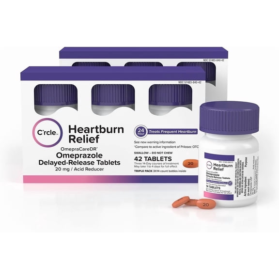 C'rcle Delayed Release Omeprazole Heartburn Relief Tablets, 20 mg, 84 Count