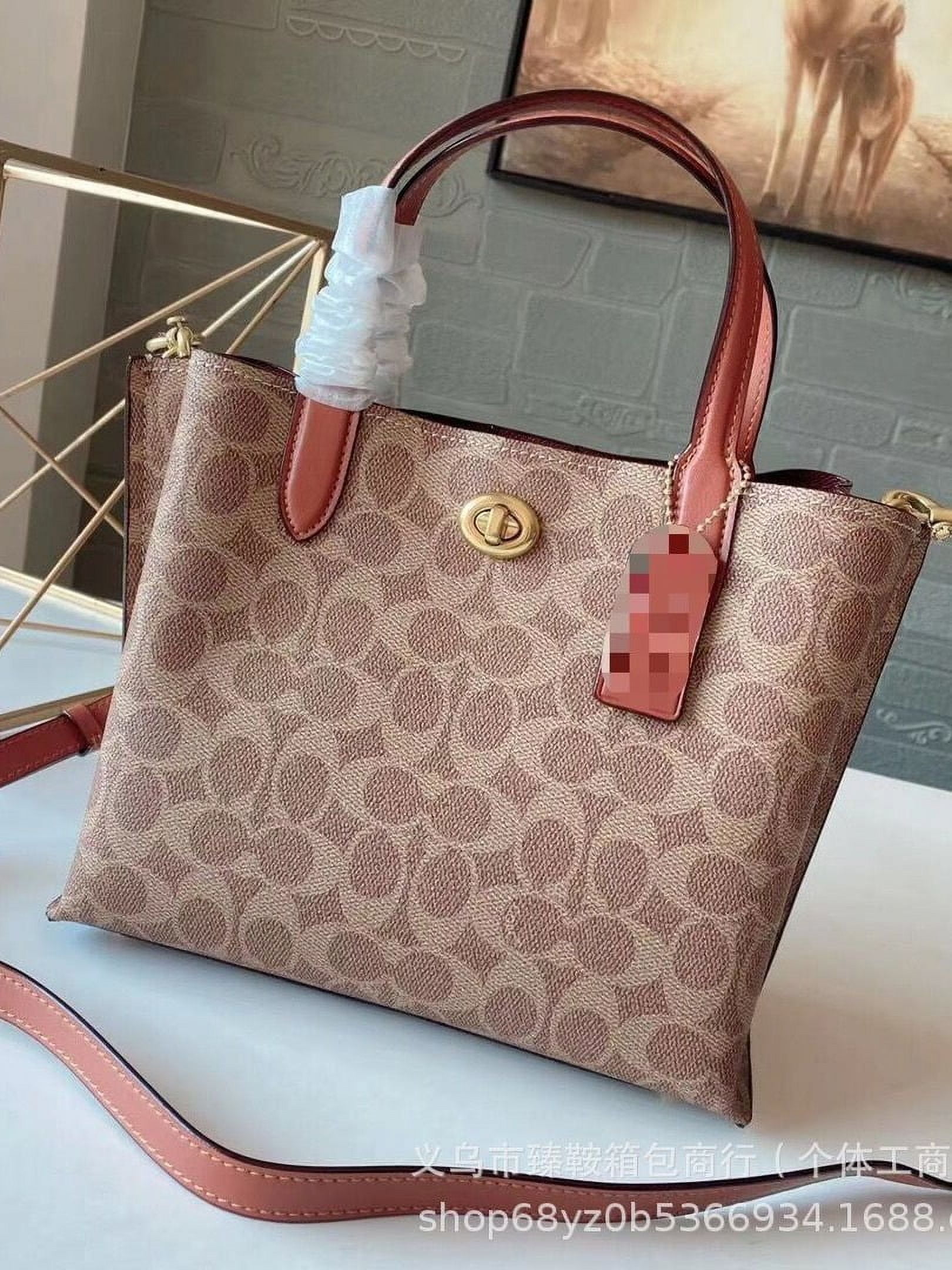 JUDYY STORE C's Genuine Leather Women's Classic Monogram Willow 24 Tote & Crossbody Bag - Versatile Commuter Handbag for All Occasions