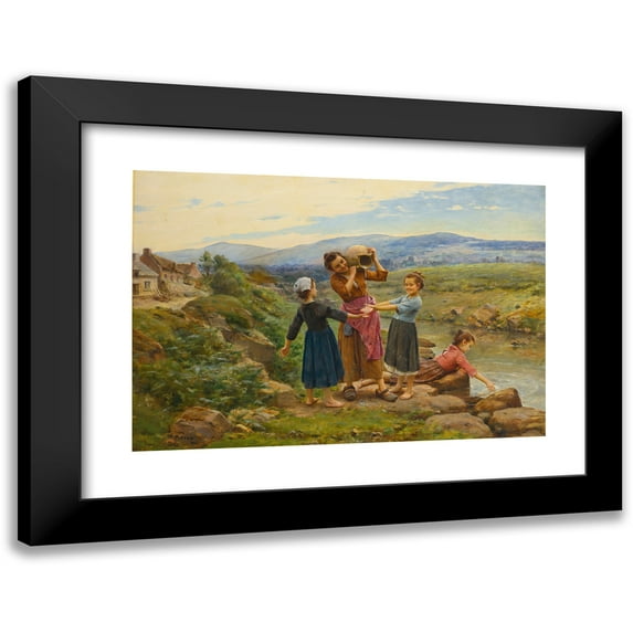 César Pattein 24x18 Black Modern Framed Museum Art Print Titled - Playing by the River (1903)
