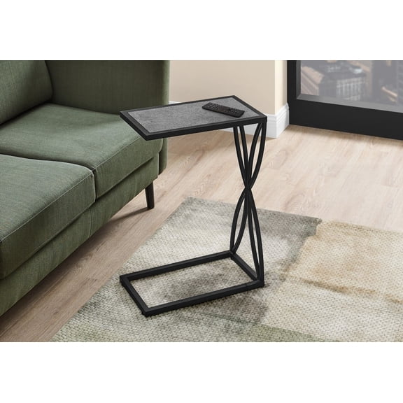 C-shaped Accent Table in Grey Laminate & Black Metal, Suitable for End/Side/Snack in Living/Bedroom, Contemporary Design