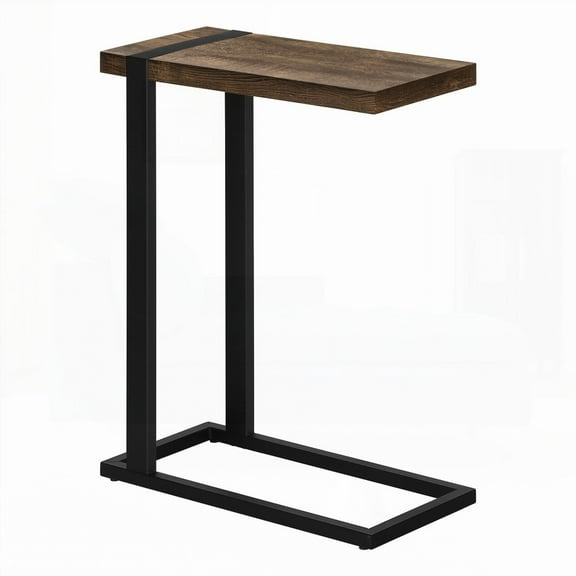 C-shaped Accent Table with Brown Laminate & Black Metal, Perfect for Living & Bedroom