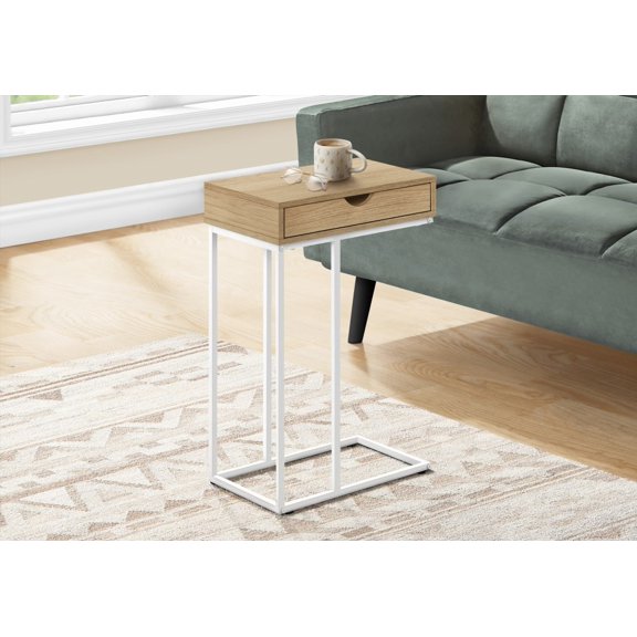 C-shaped Accent Table with Storage - Natural Laminate & White Metal