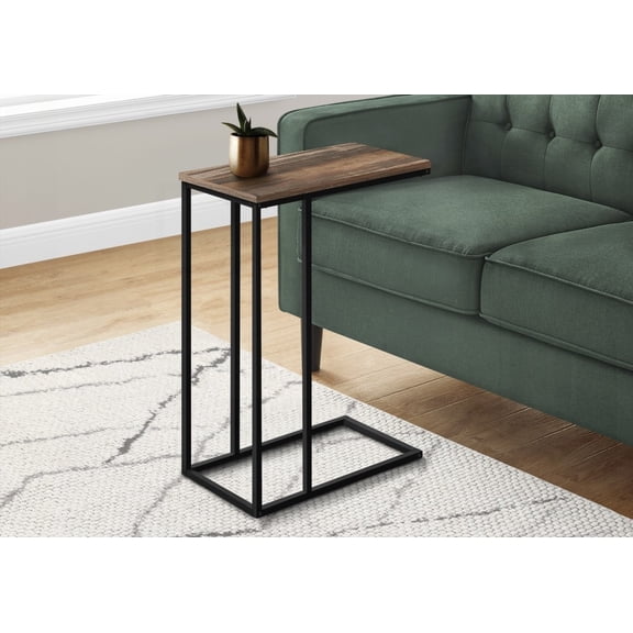 C-shaped End Table - Great for Living Room, Bedroom - Brown Laminate & Black Metal - Contemporary Look