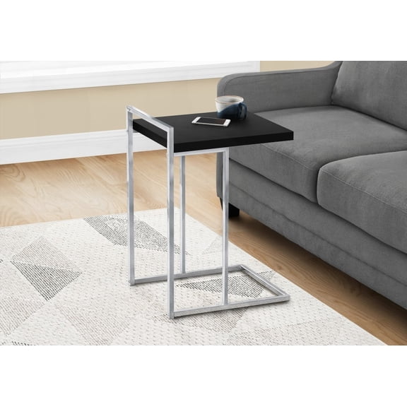 Coffee Table - C-shaped with Black Laminate & Chrome, Slides Under Furniture