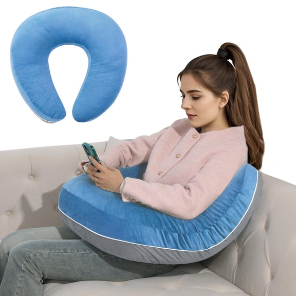C-shaped Support Pillow Grey/Blue For Lap Support Gaming Reading Crocheting