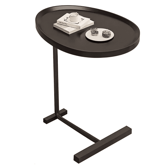 C-shaped end table, fashionable living room sofa small side table, PE plastic waterproof tray, metal bracket coffee table, suitable for living room, bedroom and small space (black)