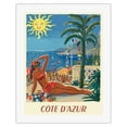 thumbnail image 1 of Côte d’Azur - France - The French Riveria - Vintage Travel Poster by Hervé Baille c.1949 - Fine Art Rolled Canvas Print 20in x 26in, 1 of 4