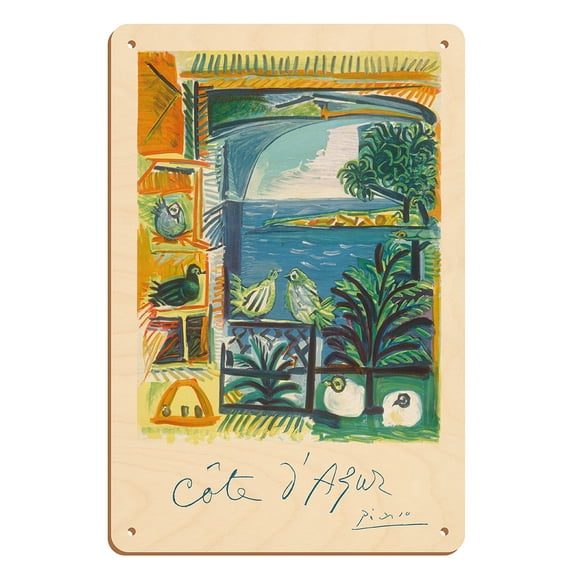 Côte d’Azur - Picasso’s Studio Pigeons Velazquez - Vintage Travel Poster by Pablo Picasso c.1962 - 8 x 12 inch Vintage Wood Art Sign