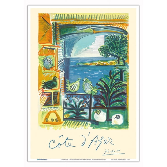 Côte d’Azur - Picasso’s Studio Pigeons Velazquez - Vintage Travel Poster by Pablo Picasso c.1962 - Master Art Print 10in x 14in