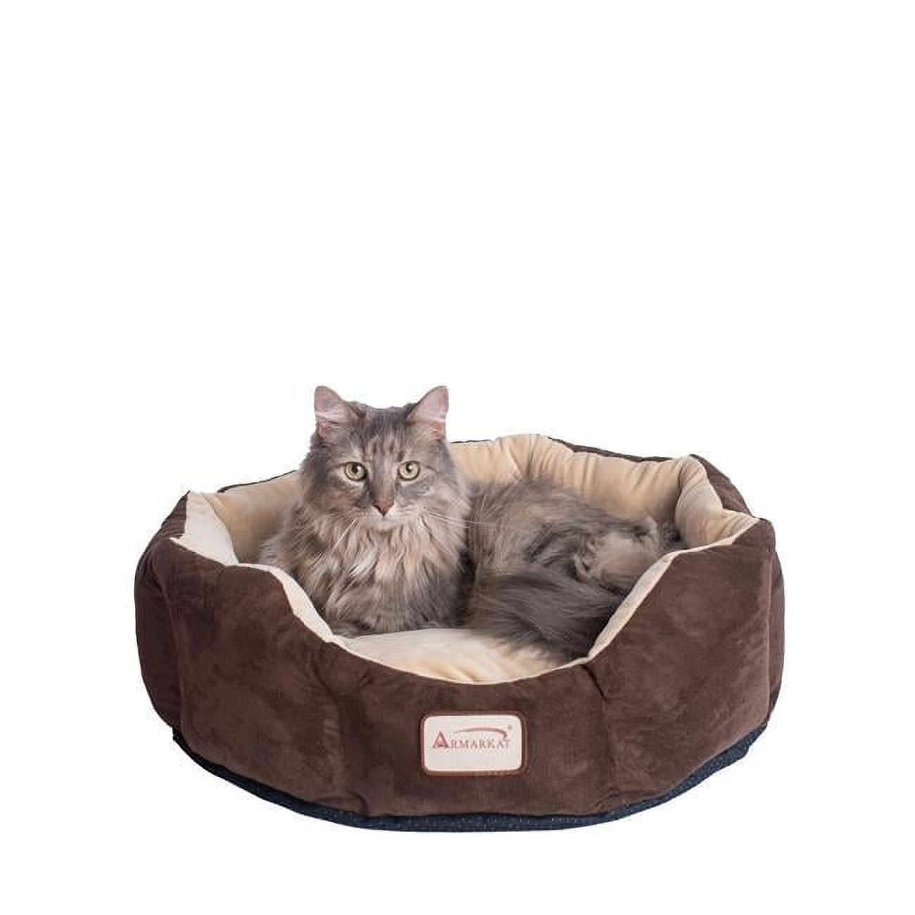 Mocha & Beige Faux Suede and Velvet Cat Bed, 20 x 20 x 8