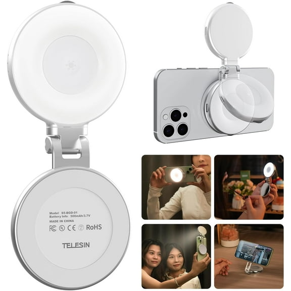 C03 Magnetic Selfie Light, Phone Light Compatible with iPhone Magsafe, CRI97 360 LED Selfie Ring Fill Light with Mirror for Selfies/Photography/TikTok/Zoom Calls/Video Conference