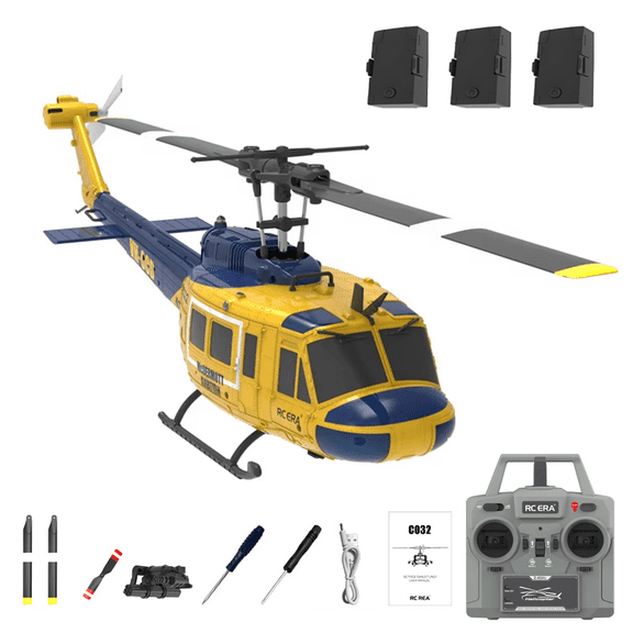 C032 6-Axis Gyro Flybarless RC Helicopter with One-Key Takeoff/Landing, 1/48 Scale UH-1 Huey 6CH 3D Invert Flight Brushless RC Helicopter with Altitude Hold & Optical Flow Positioning