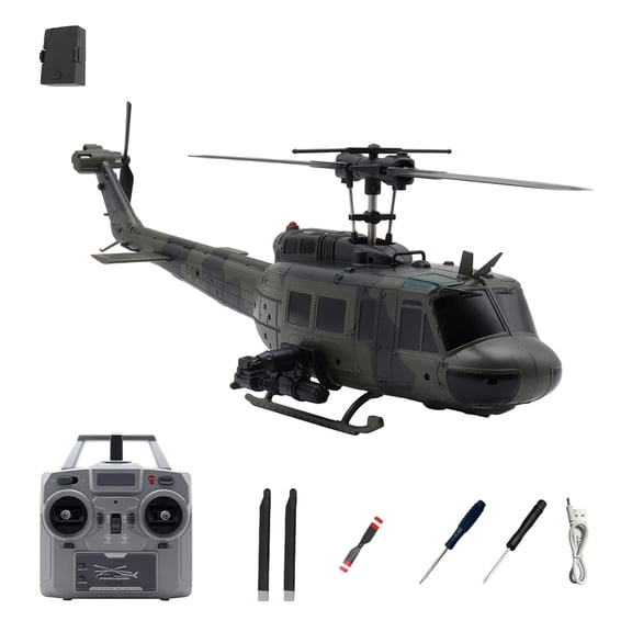 C032 RC Helicopter with 3D Invert Flight, 1/48 UH-1 Huey 6CH 6-Axis Gyro Flybarless One-Key Takeoff/Landing RC Helicopter with Altitude Hold & Optical Flow Positioning for Enthusiasts