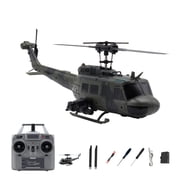 C032 UH-1 Huey 6-Channel Flybarless Scale Stunt RC Helicopter for Adults - Optical Flow Positioning Version, Remote Control Helicopter, Camouflage Green