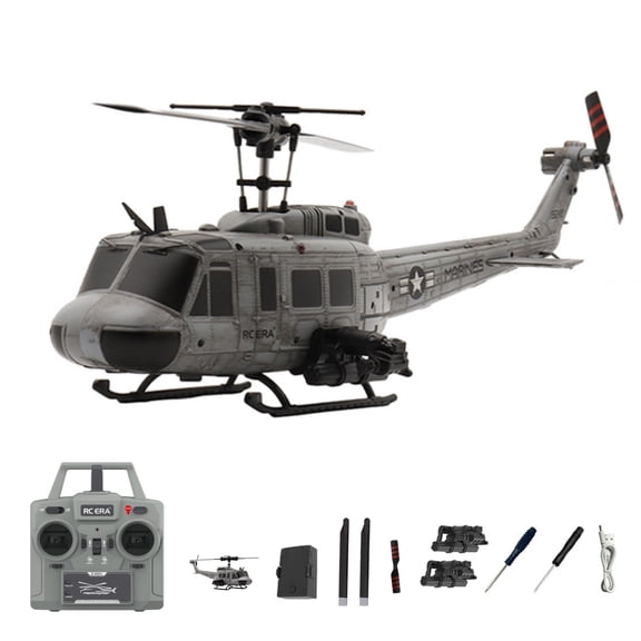 C032 UH-1 Huey 6CH Flybarless Scale Stunt RC Helicopter for Adults - UH-1 Huey Remote Control Helicopter Intelligent Positioning Version, Gray