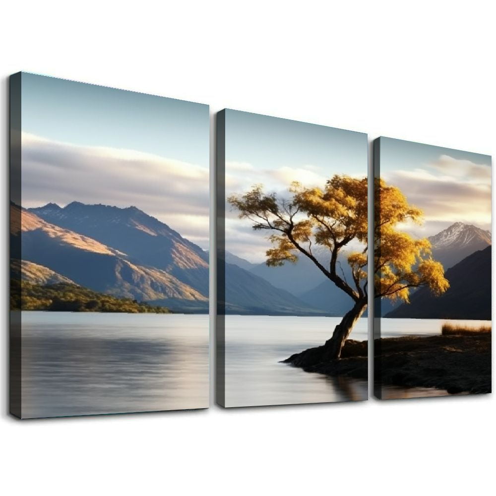 C04GENYS Beautiful Blue Mountain Lake Panoramic Tree at Dawn Natural