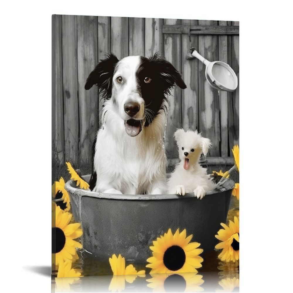 C04-GENYS Dog Bathroom Decor Farmhouse Border Collie Wall Art Black And ...