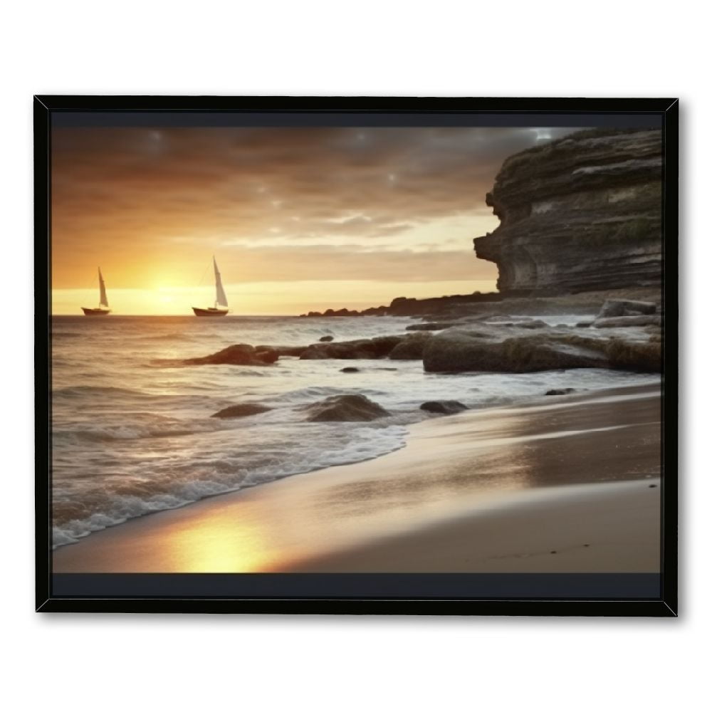 C04-GENYS : Framed Large Ocean Artwork Sunset Beach Seascape Picture ...
