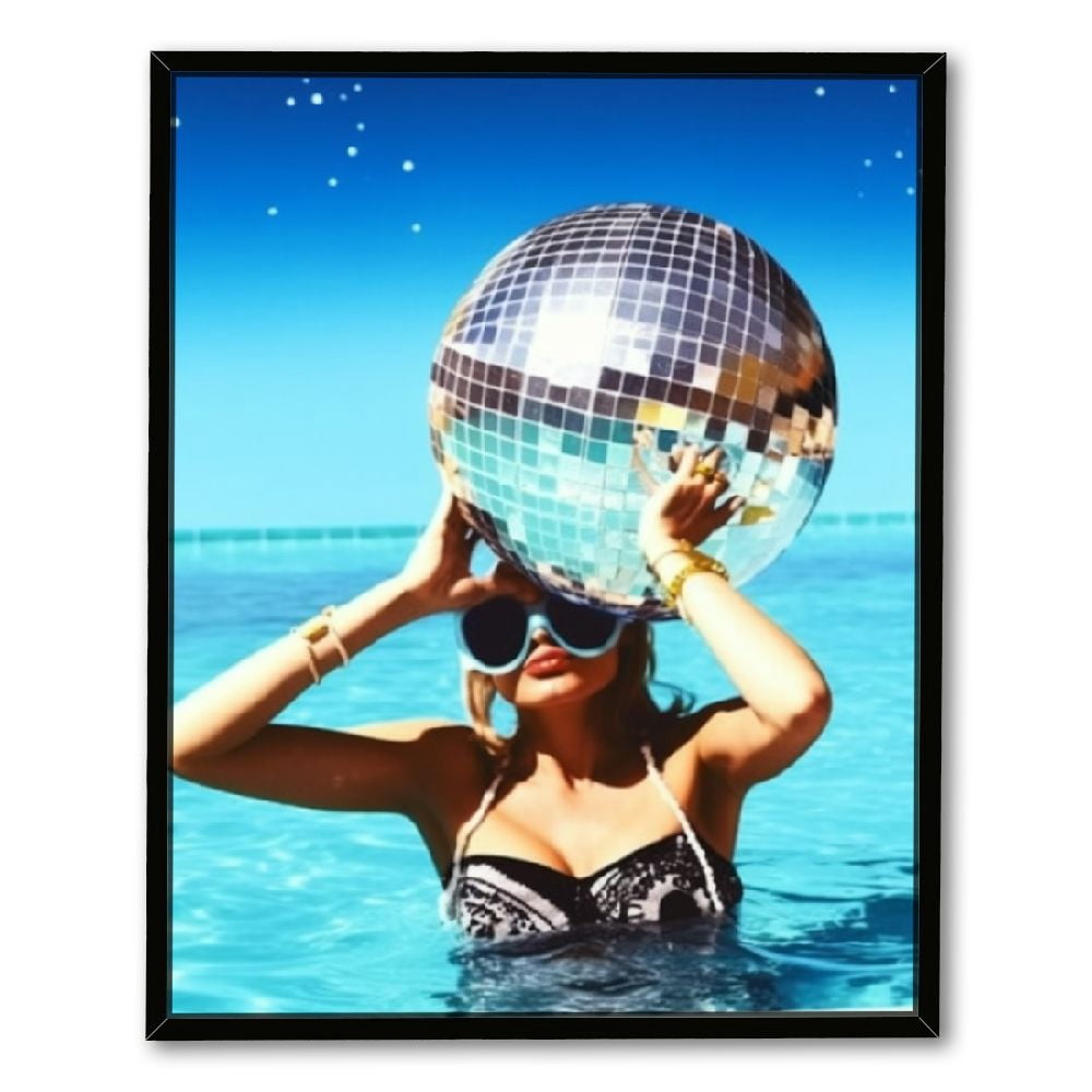C04-GENYS Funky Disco Ball Decor Summer Pool Party Cocktail Canvas Wall ...