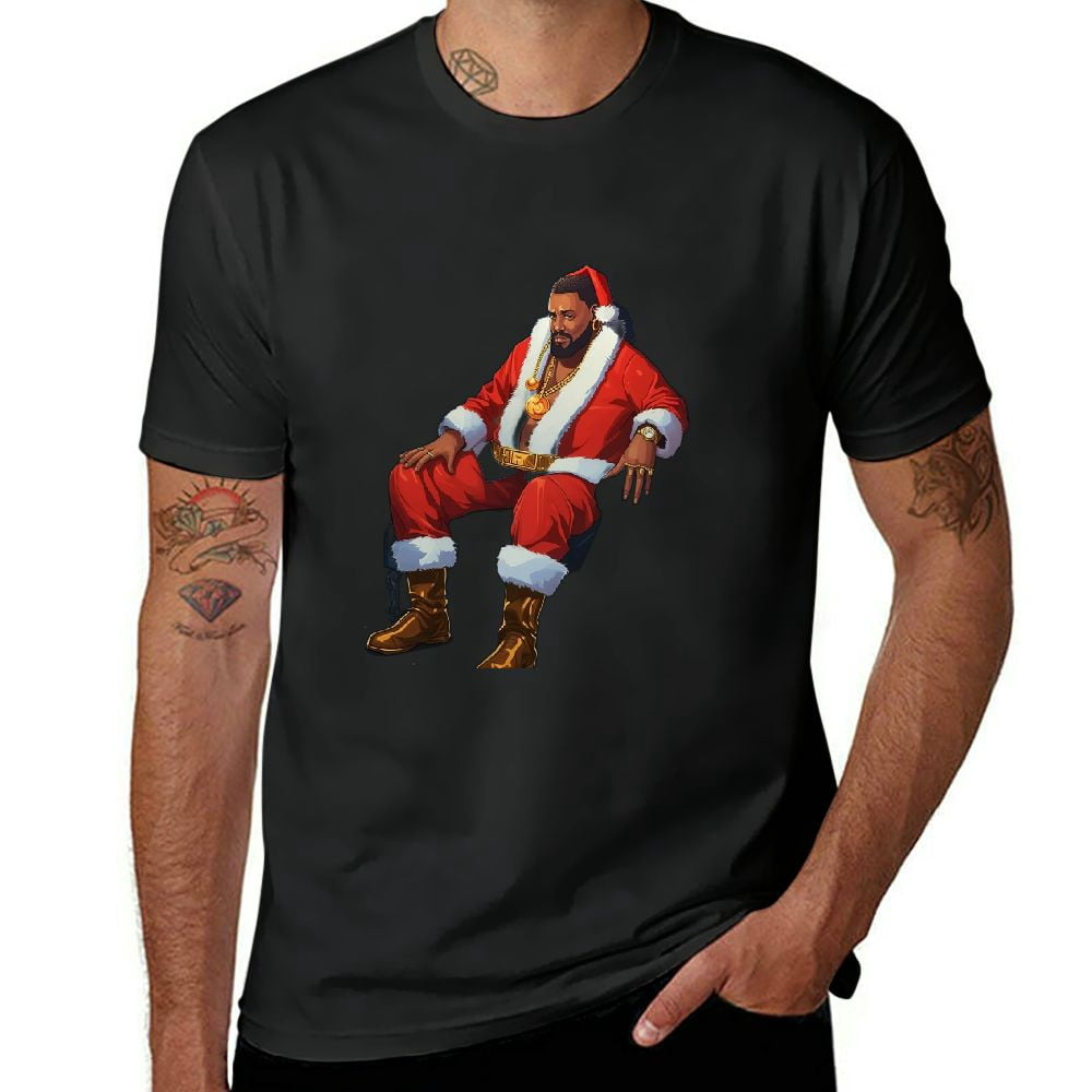 Santa Rapping C04-GENYS Hip Hop Santa Claus Rap Christmas Cool Black Gangster T-Shirt ...