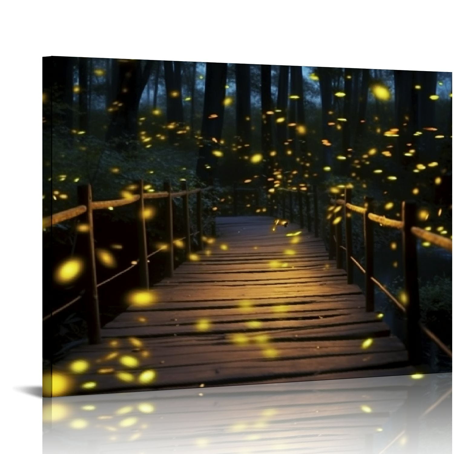 C04GENYS Large Wooden Framed Canvas Wall Art Fireflies flying over a