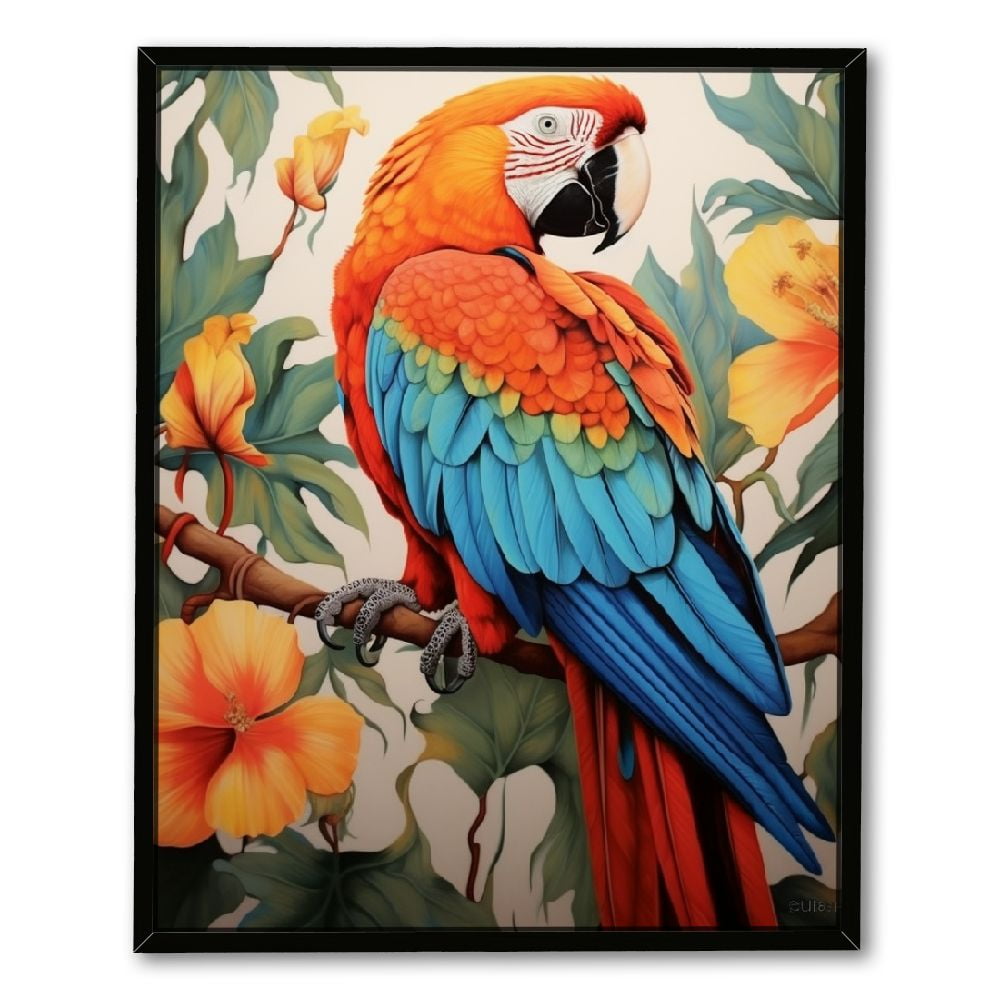 C04-GENYS Parrot Canvas Wall Art Colorful Parrot on Branch Painting ...