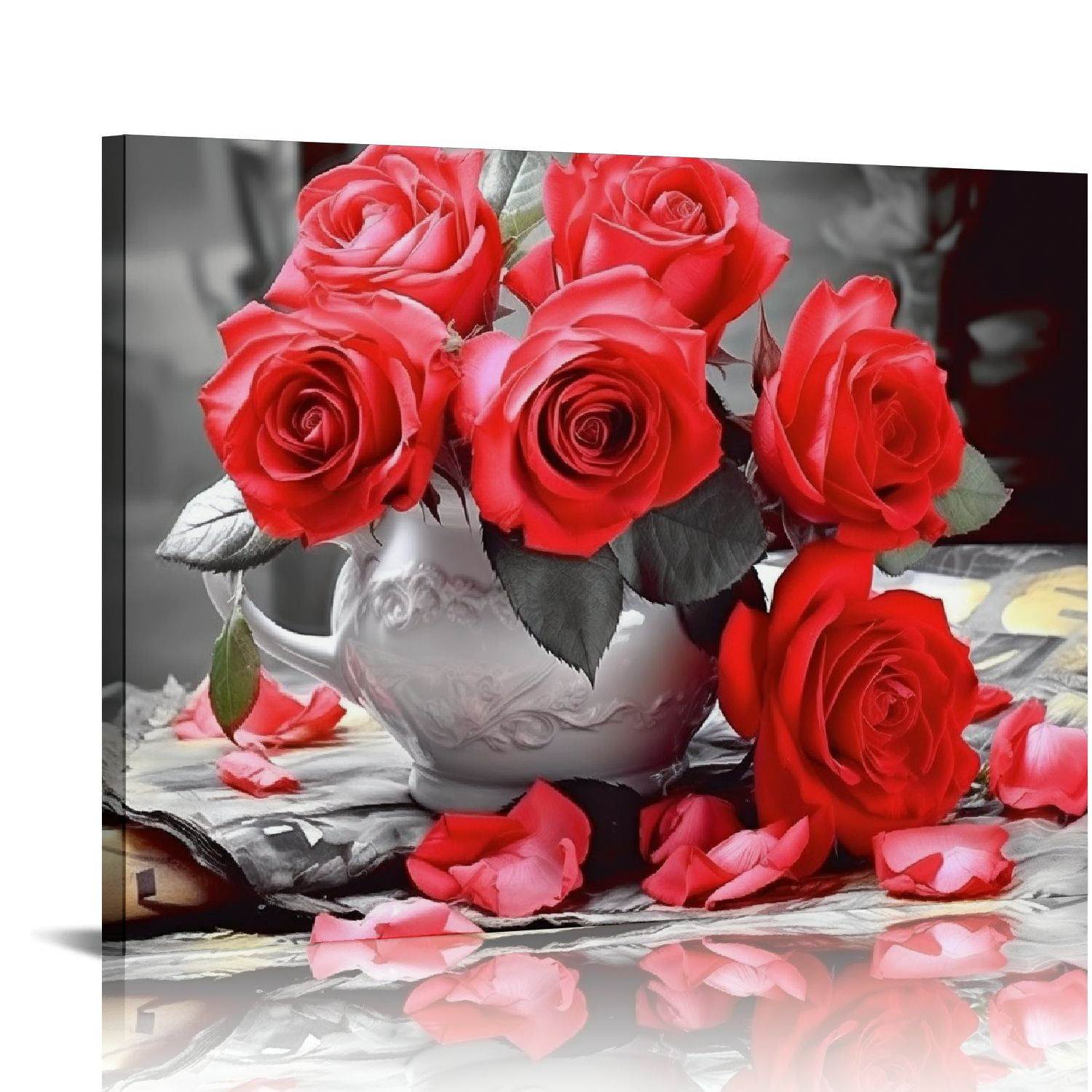 C04-GENYS Red Rose Flower Picture Decor Wall Art Canvas Print Black and ...
