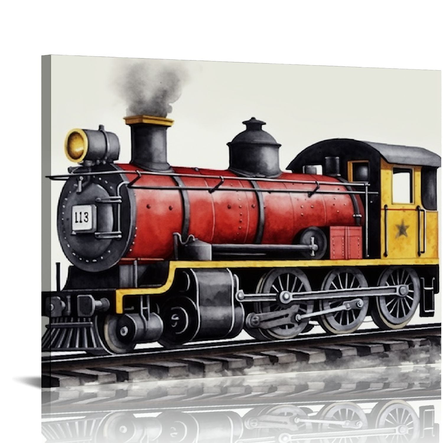 C04GENYS Set of Retro Steam Train Nursery Vehicle Art Canvas Wall Art