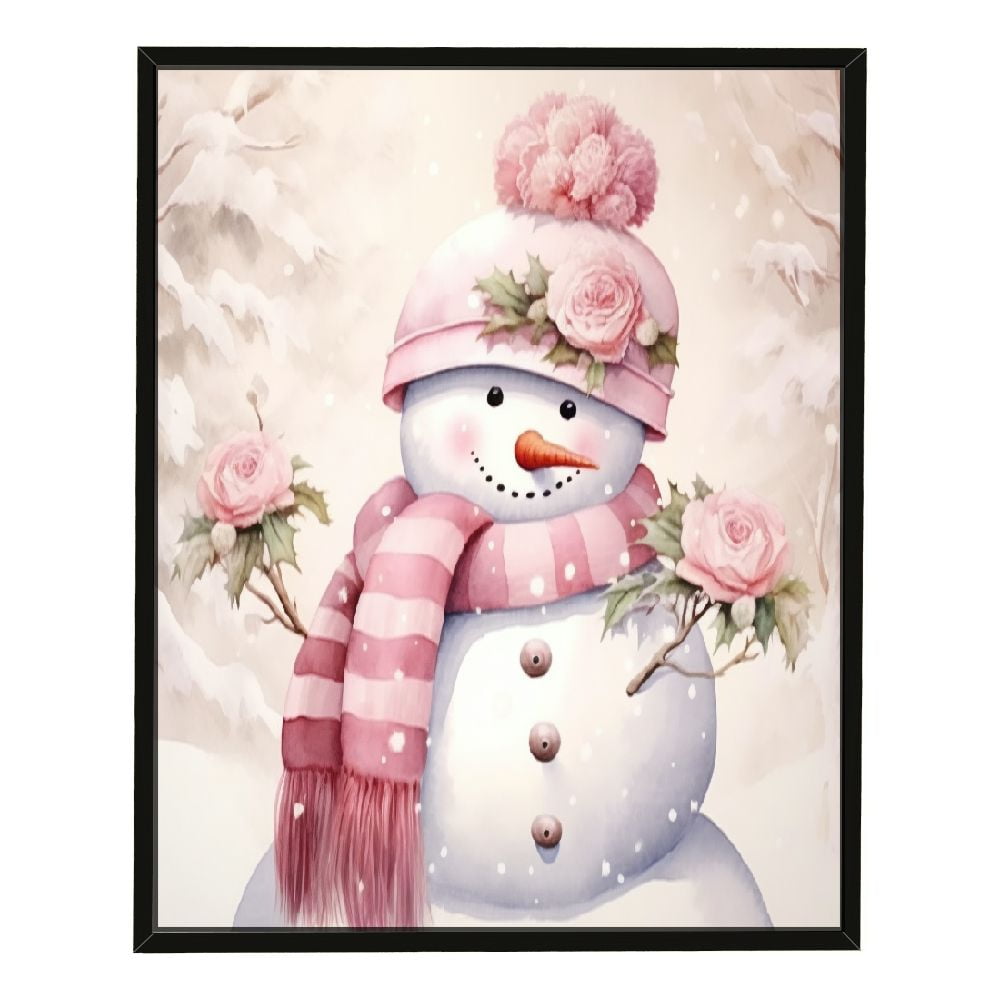 C04-GENYS Snowman Wall Art Pink Snowman Prints Snowflake Posters ...