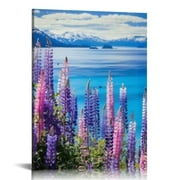 C04-GENYS Wall Art Lupins at Lake Tekapo New Zealand Canvas Print Pictures Stretched & Framed Modern Wall Painting Home Decor for Living Room Bedroom Ready to Hang