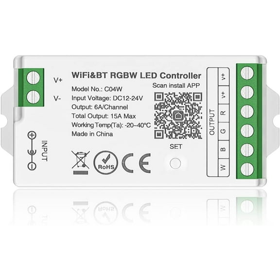 C04W RGBW PWM SMD FCOB (+ R G B W) 5PIN LED Strip 2.4GHz Tuya WiFi Group Controller Alexa Google Home Smartphone APP Control Compatible with WR01RF RC03RFB RC04RFB RC05RFB Remote