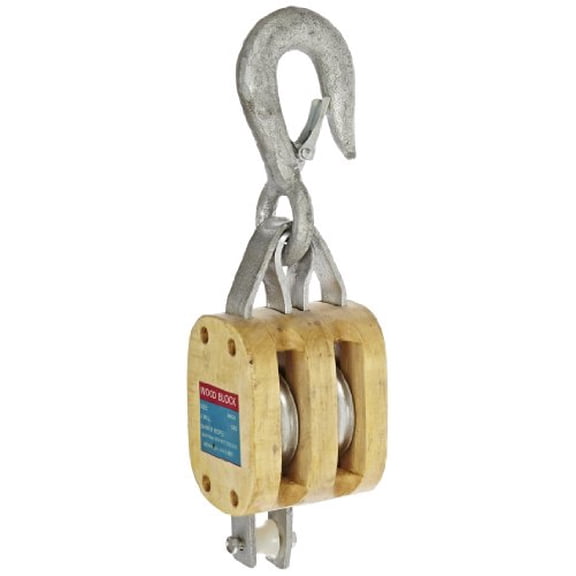 C0616900101 4" Double Wood Manila Rope Block with Hook, 1/2" Rope, 2 1/4" Sheave, 1,400 lbs WLL$$Tools & Hardware Other