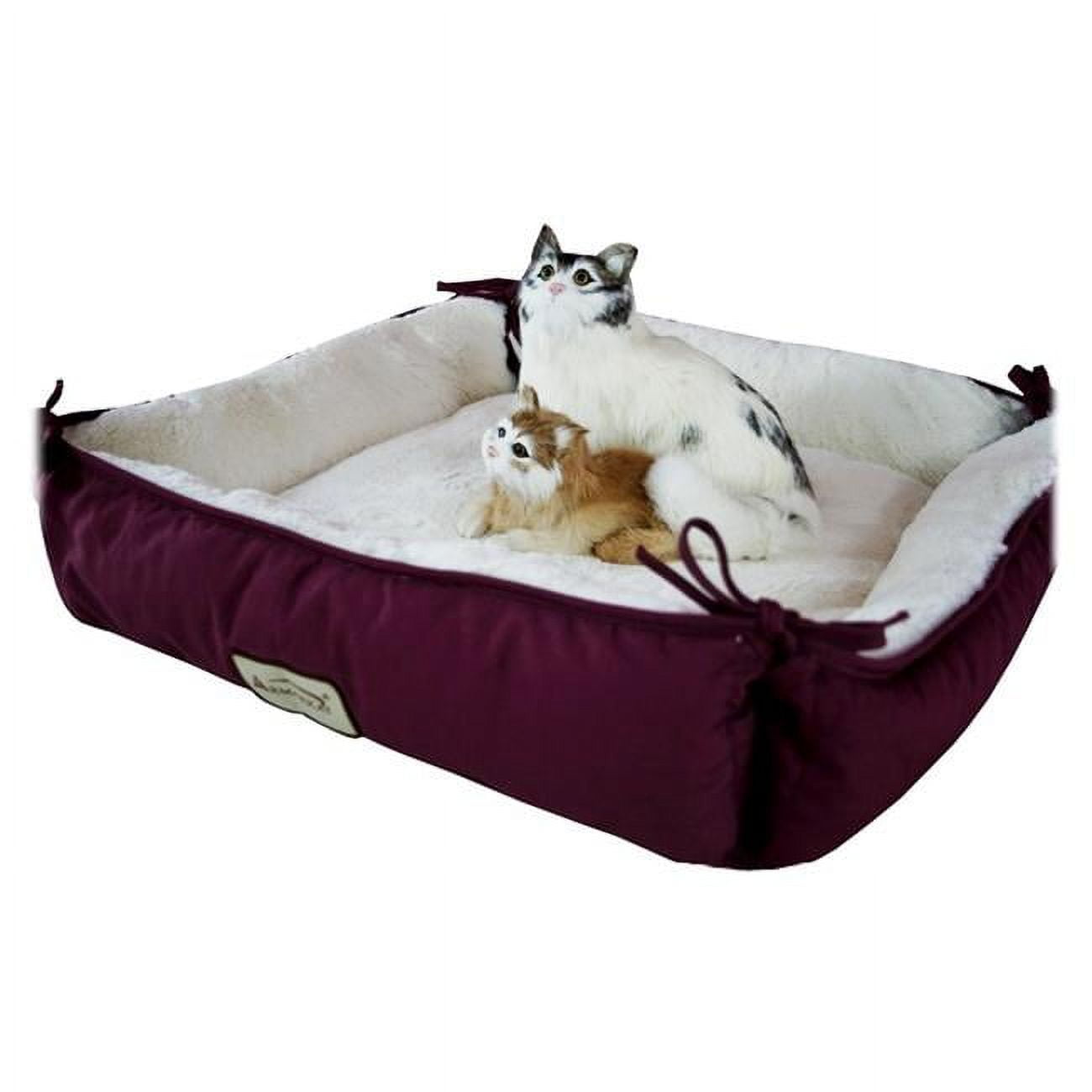 Burgundy and Ivory Waterproof Canvas Pet Bed with Plush Interior