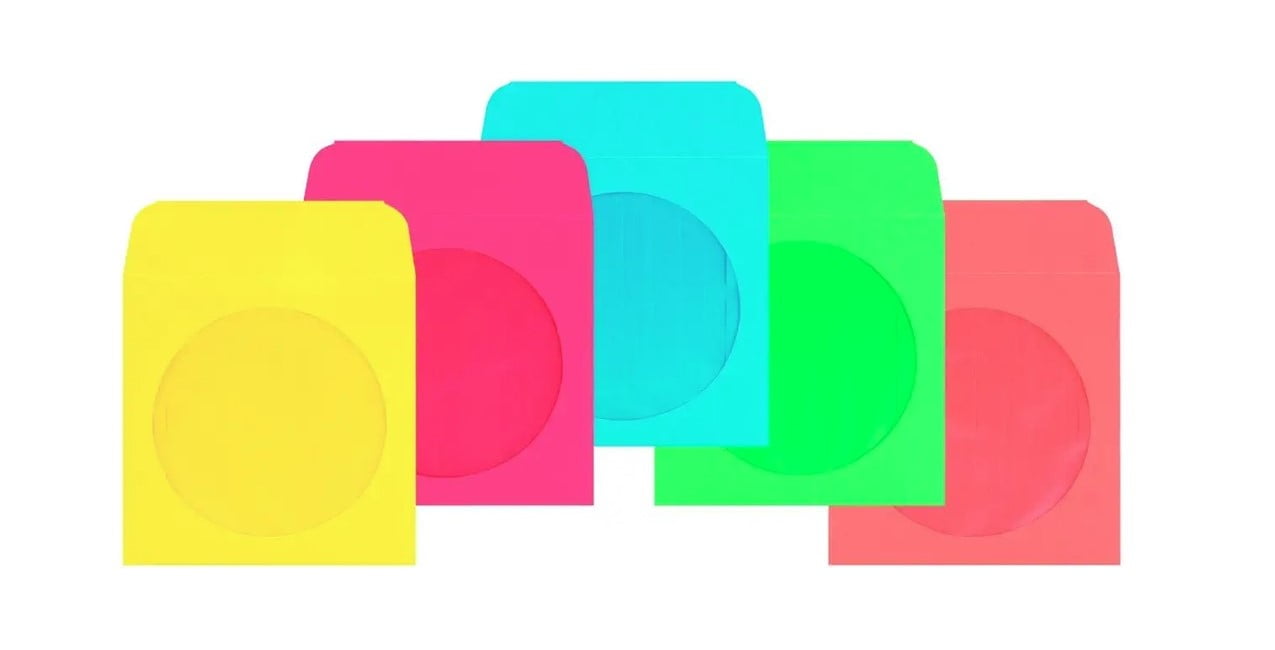 C0849 Columbian CD / DVD Envelope Sleeves, 5 x 5 in., Assorted Colors, 50 Per Box - PACK OF 2 (100)