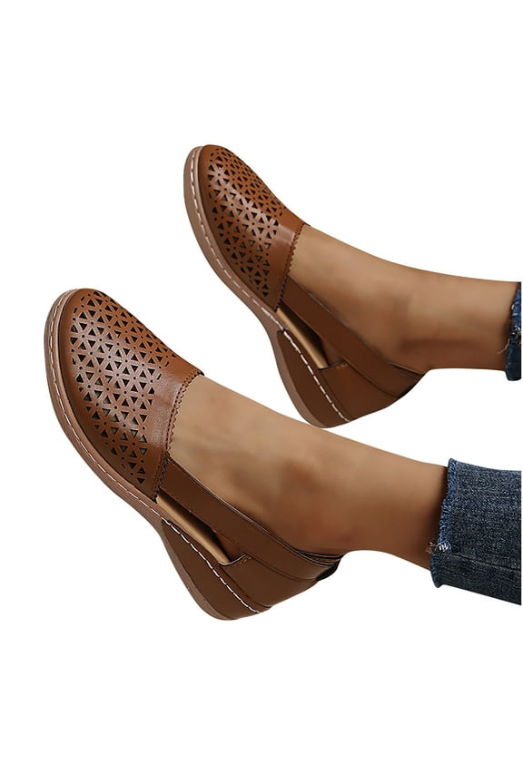 C0lt0ps Summer Comfortable Platform Sandals for Women Solid Round Head Closed Toe Hollow Out Breathable Slip-on Casual Shoes Lightweight Wedge Sandalias