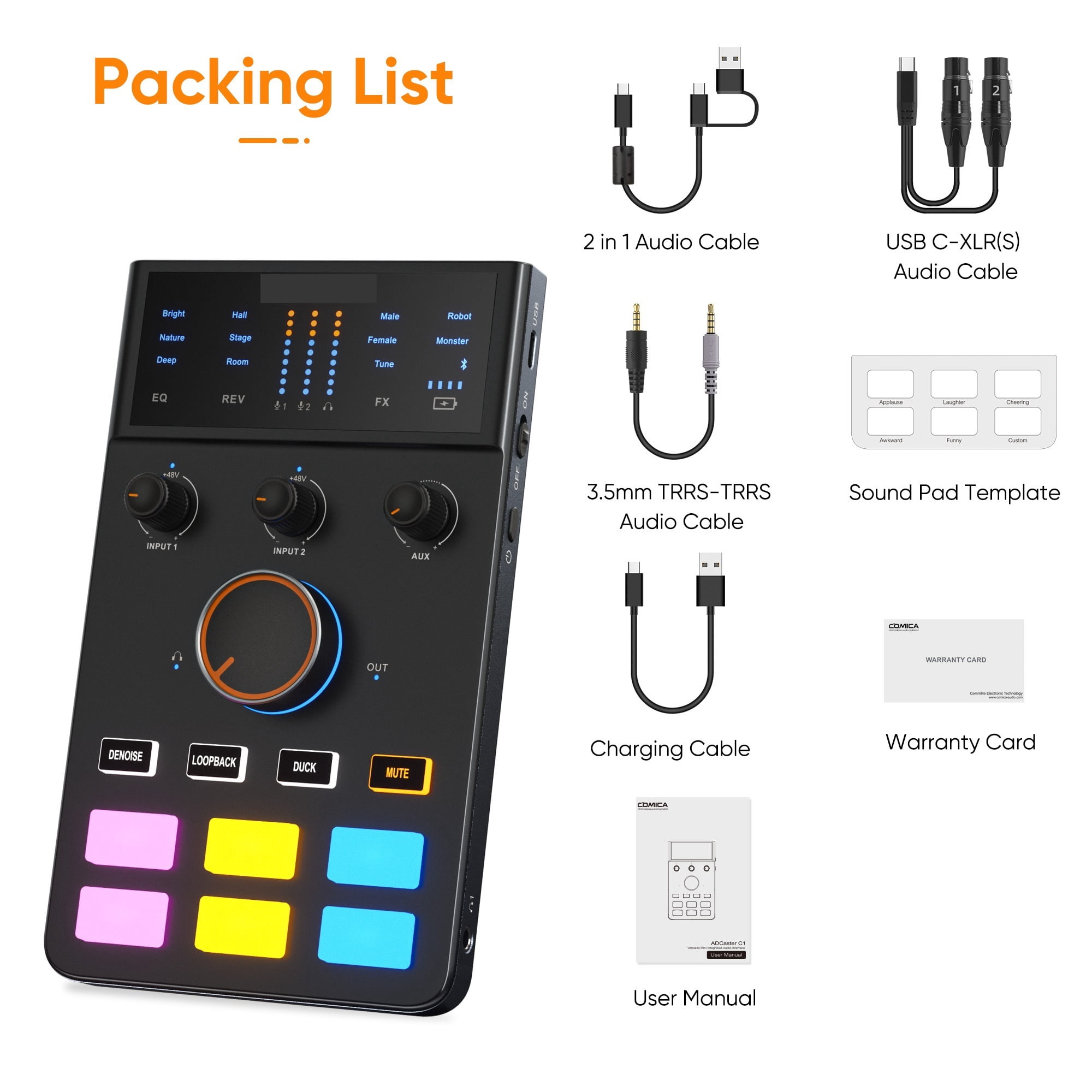 C1 Audio Interface, Connection For Streaming/Gaming/Podcasting, Sound Card