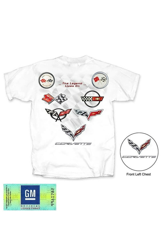 C1-C7 Corvette Legend Lives On - All Year Corvette Logo T-shirt : White Large