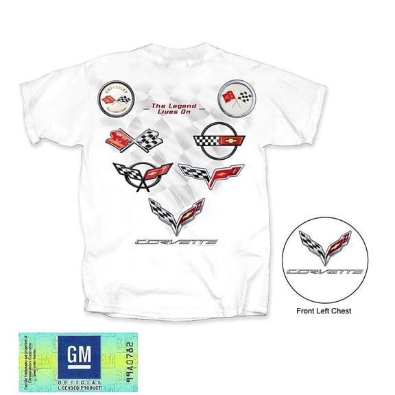 C1-C7 Corvette Legend Lives On - All Year Corvette Logo T-shirt : White Large