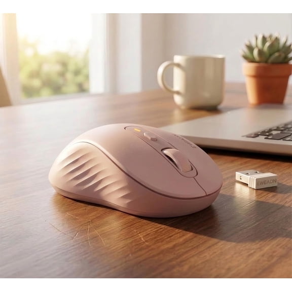 C1 Wireless Mouse for Laptop, 2.4GHz and Bluetooth Silent Mouse for Small & Middle Hand, 4000DPI Portable Ergonomic Rechargeable Mouse for PC, iPad, Mac, Chromebook, Office, Pink