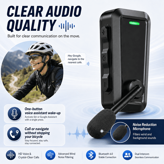 C10 Bluetooth Intercom Headset for Cycling, 2-Person Wireless Communication up to 520m, IPX5 Waterproof Helmet and Cap Clip Headset with Noise Reduction Mic, 10H Playtime, 18g