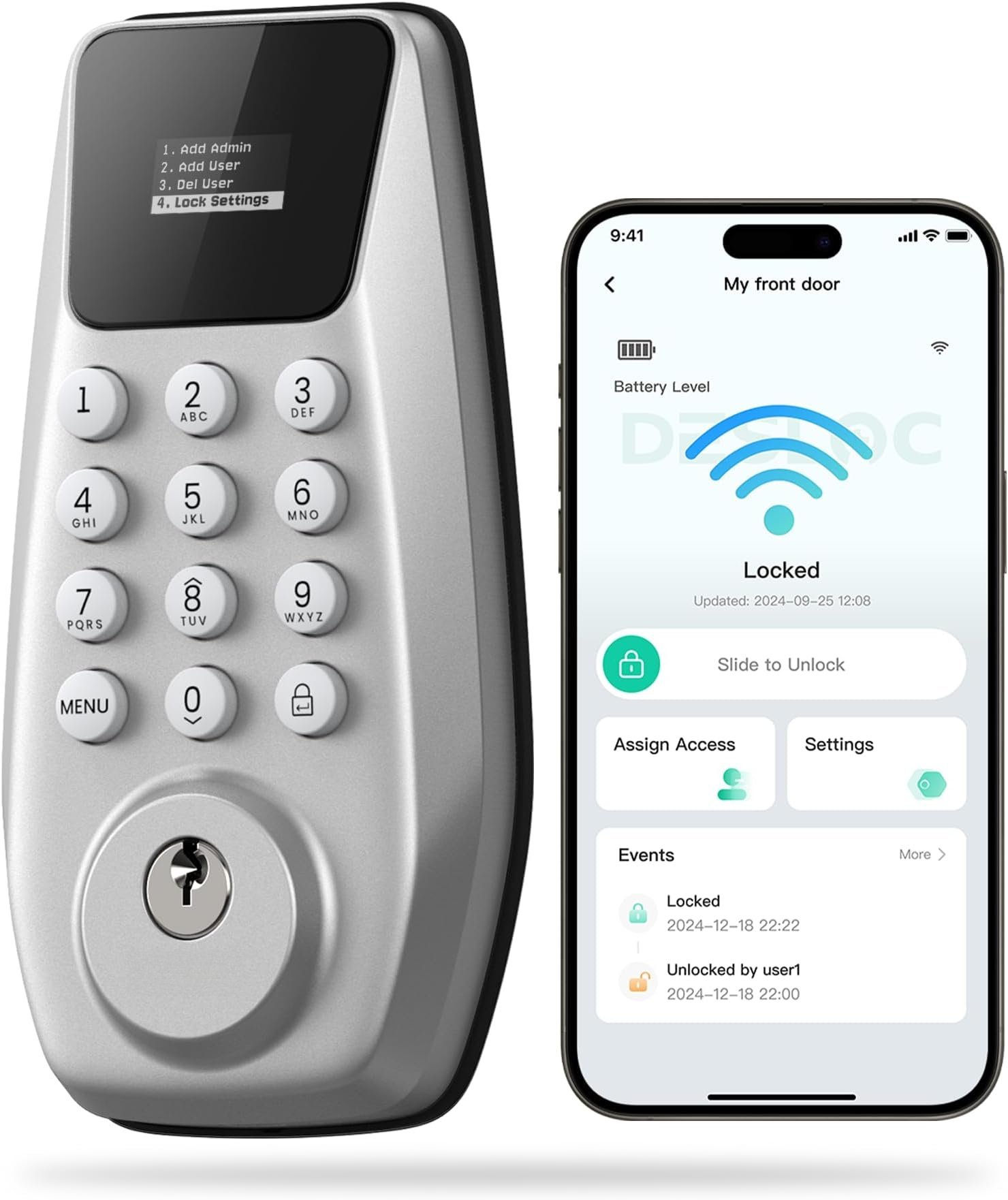 C100 Built-in WiFi Lock, Keyless Entry Door Lock with Display, Keypad ...